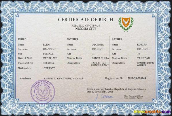 Cyprus vital record birth certificate